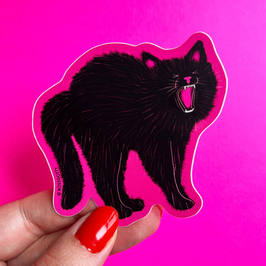 Angry Hiss Black Cat Halloween Cat Sticker