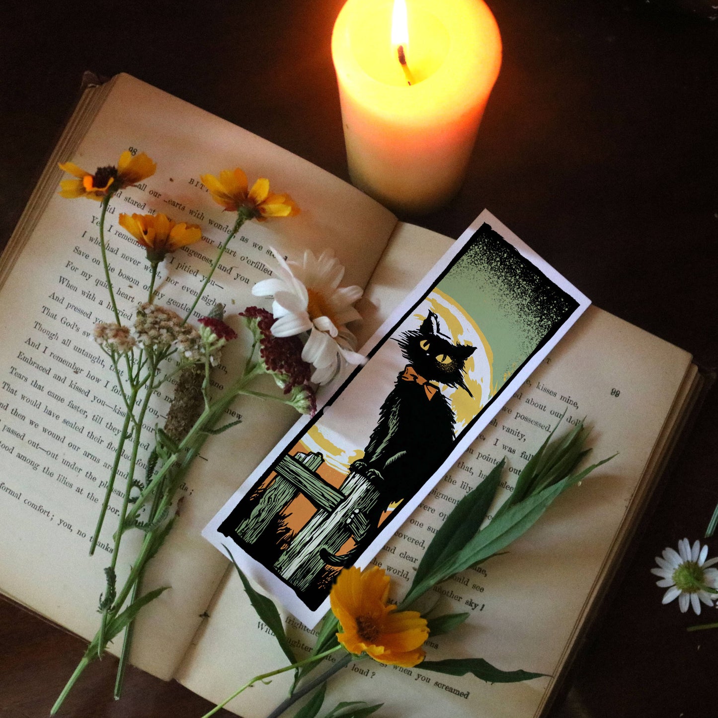 On the Fence – Witchy Halloween Black Cat Bookmark