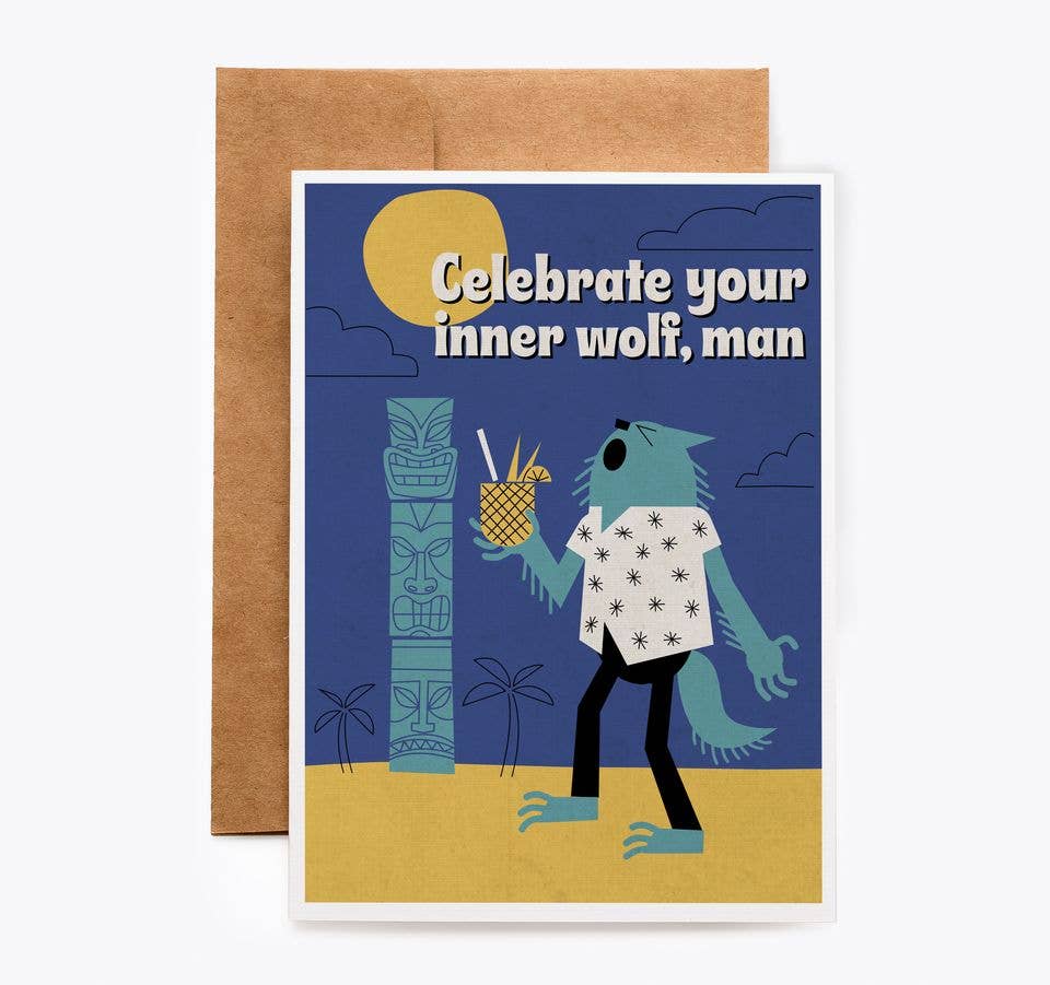 Tiki Wolfman Birthday Card