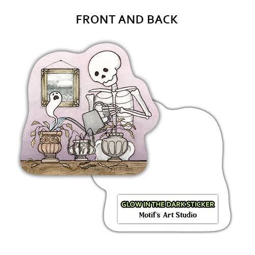 Skeleton Watering Dead Plants Sticker (Glow-in-the-dark)