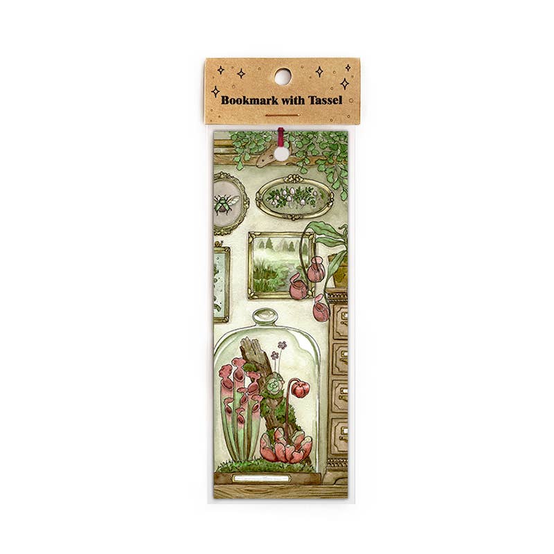 Carnivorous Plant Terrarium Bookmark with Red Tassel