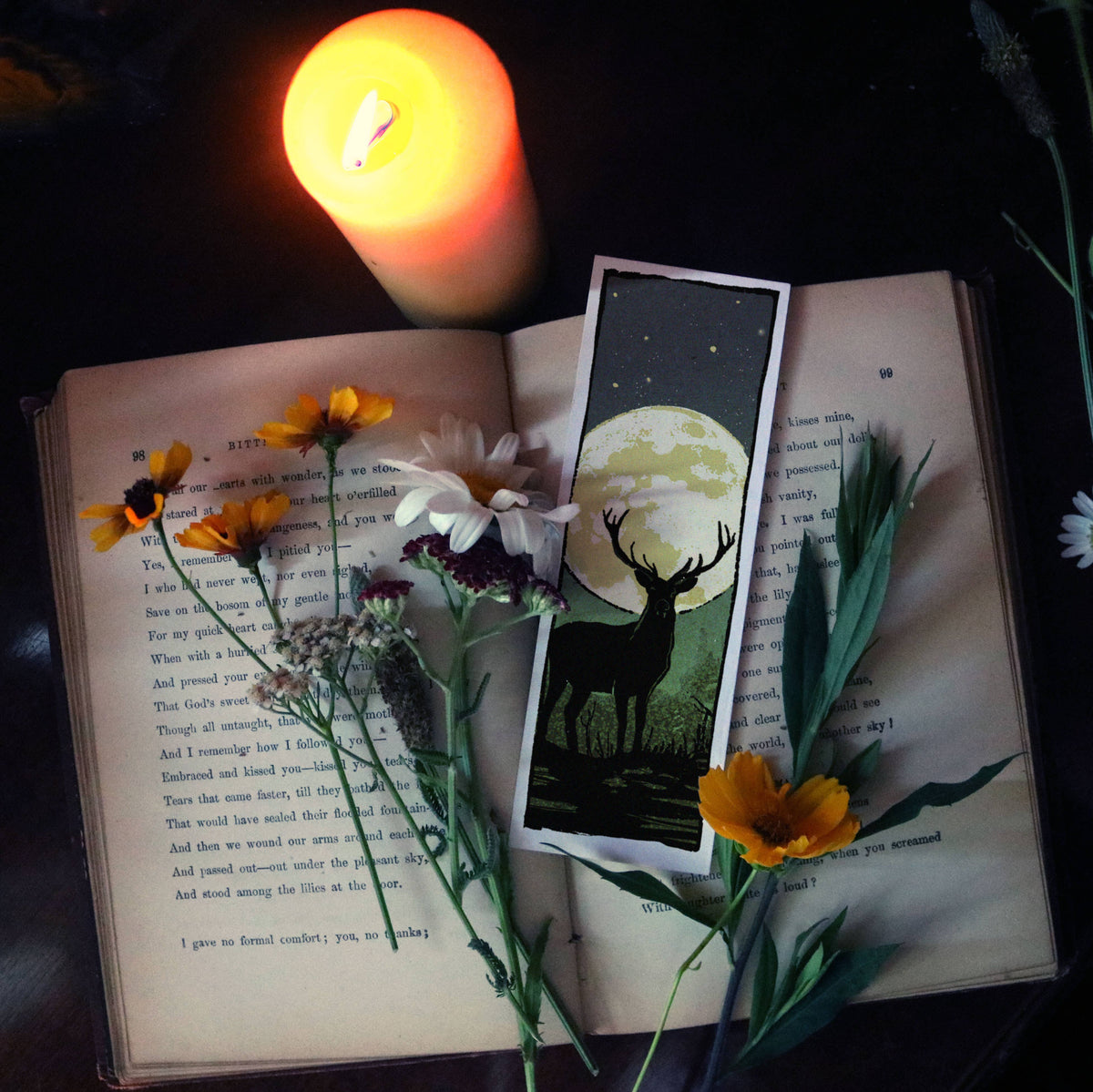 Stag in Moonlight Bookmark – Enchanted Forest Illustration