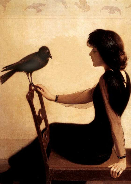 Woman In Black With Raven - Women Card