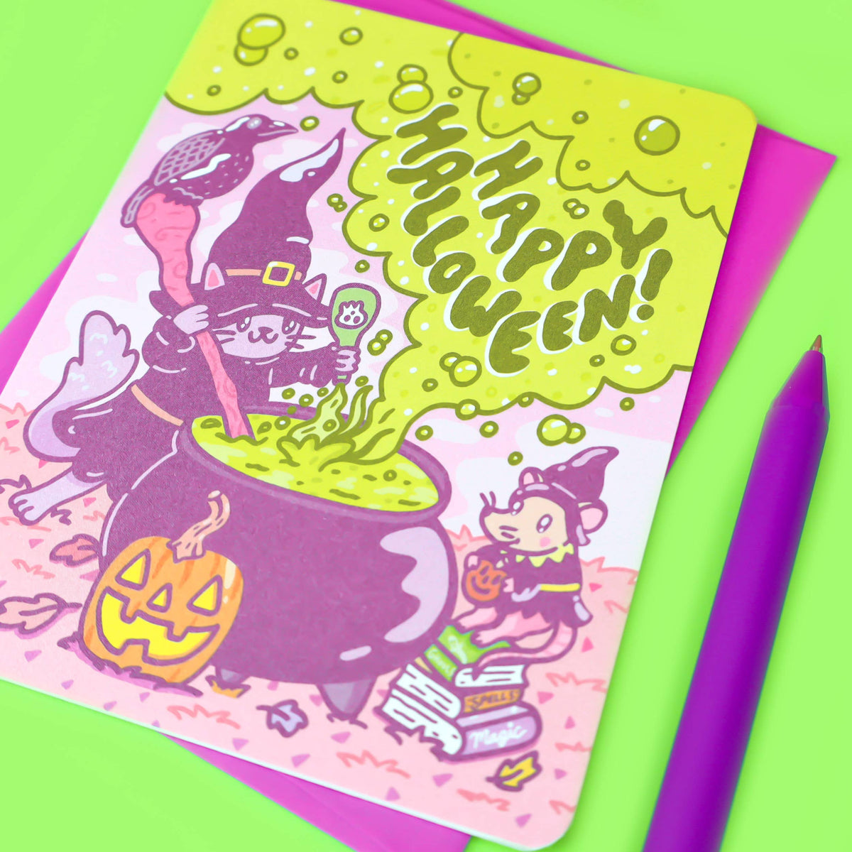 Happy Halloween Witchy Cauldron Bubbles Greeting Card