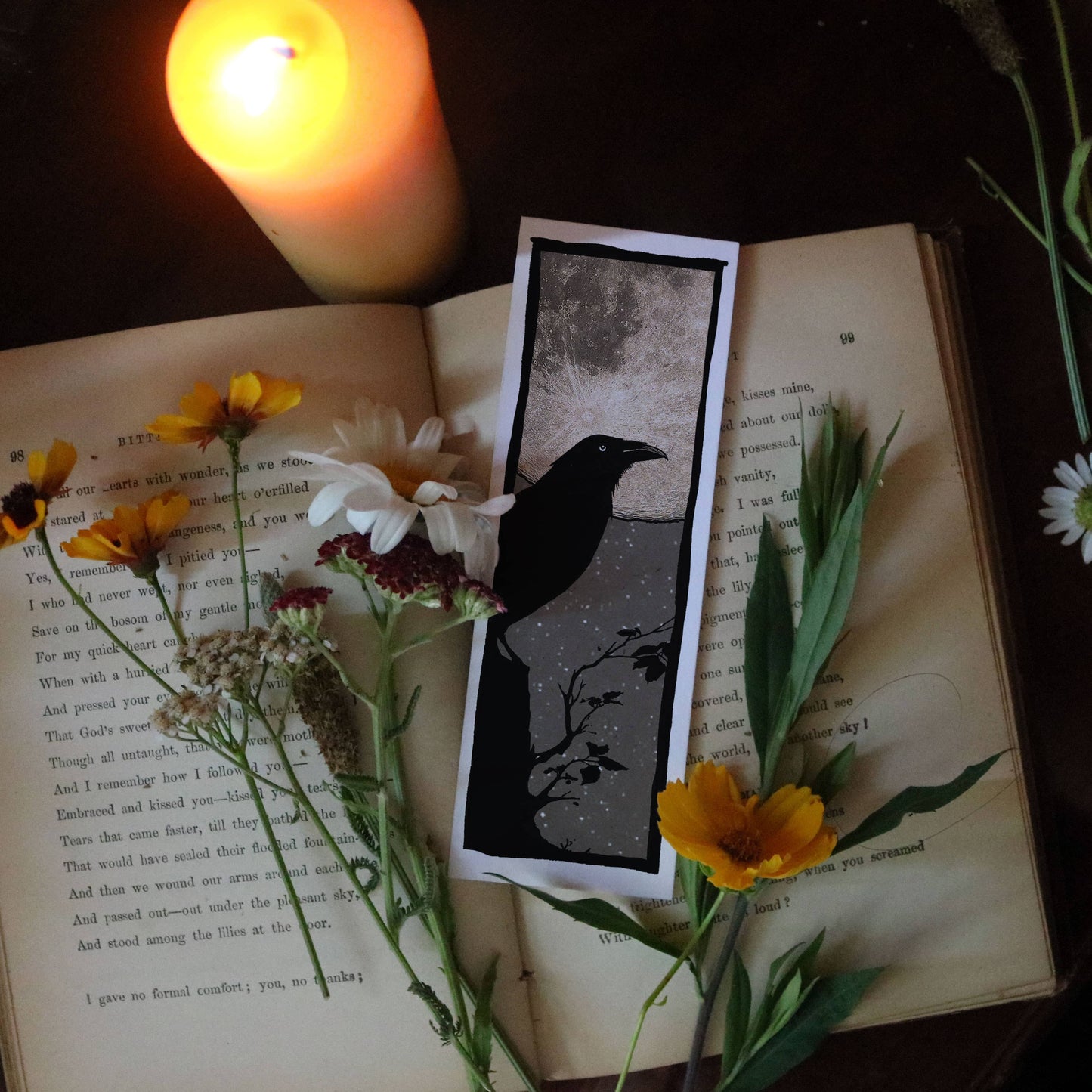Nevermore – Gothic Raven & Moon Bookmark