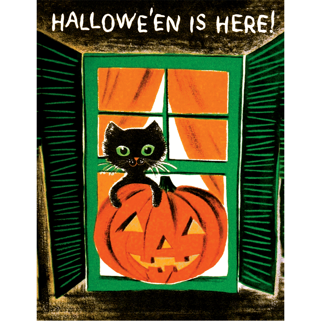 Cat in a Window - Halloween Greeting Card