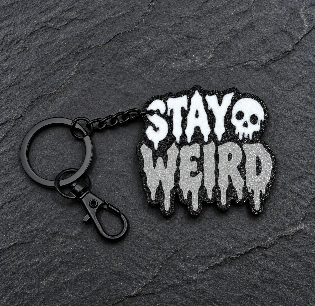 Stay Weird Gothic Skull Keychain