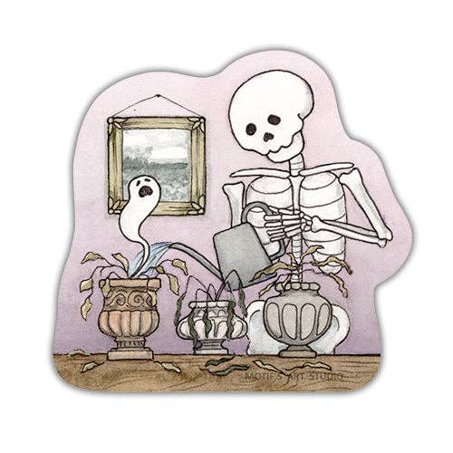 Skeleton Watering Dead Plants Sticker (Glow-in-the-dark)