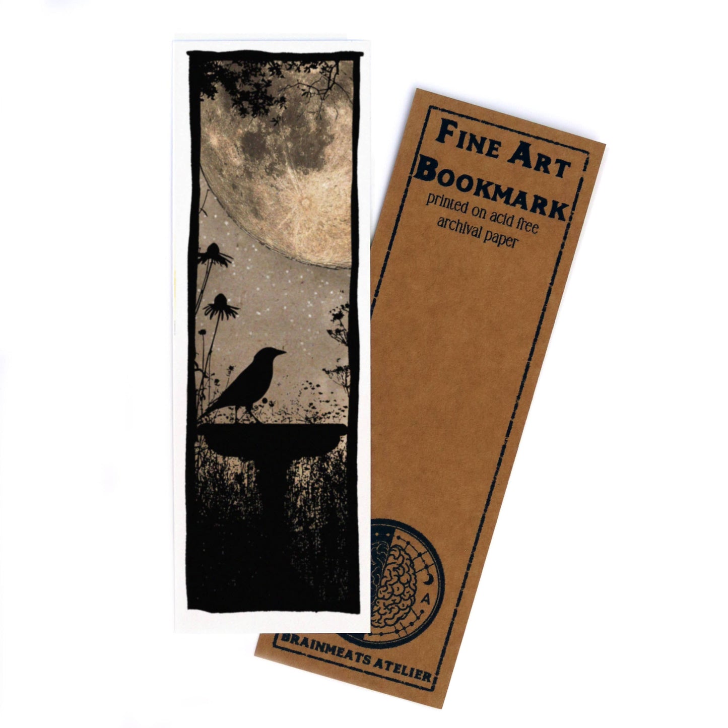 Moonlit Birdbath – Gothic Night Garden Bookmark