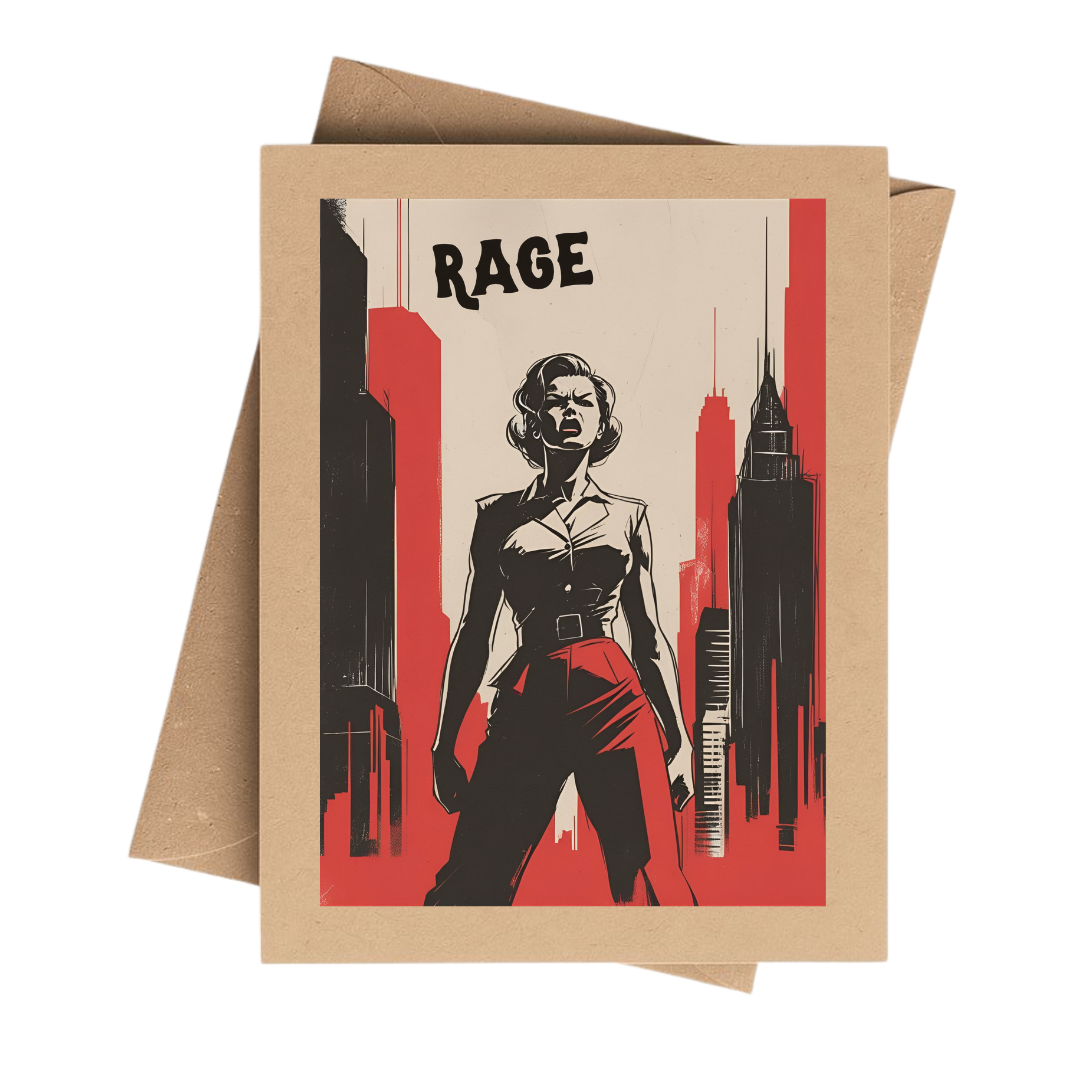 Art Deco Vintage Brown Kraft Woman “Rage” Bookstore Card