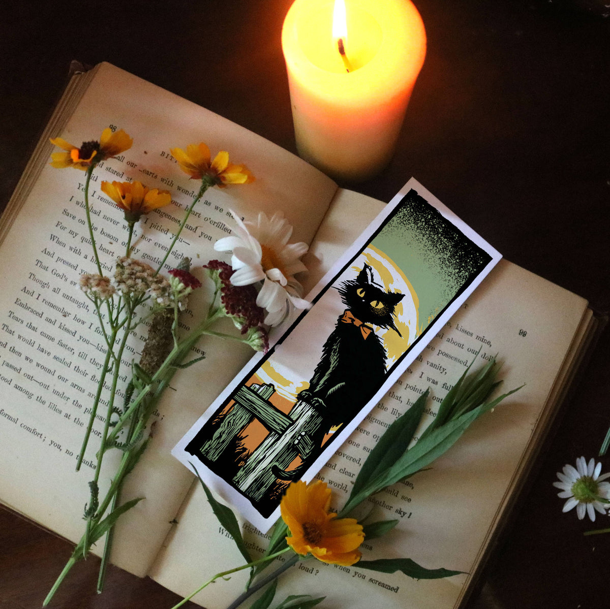 On the Fence – Witchy Halloween Black Cat Bookmark