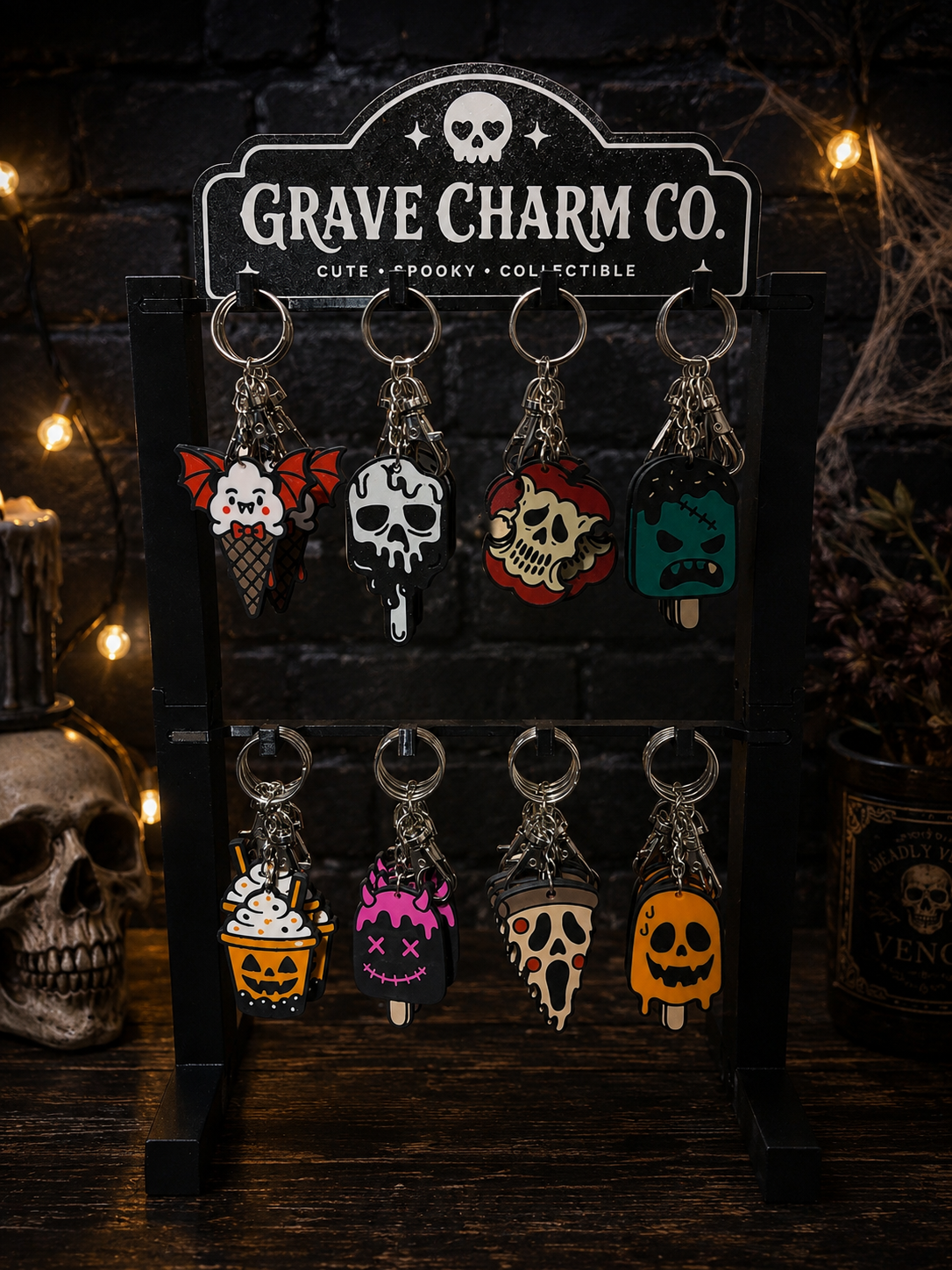 40 Keychains + FREE 2-Tier Countertop Display Rack