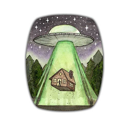 UFO Abducting a Cabin Sticker (Glow-in-the-dark)