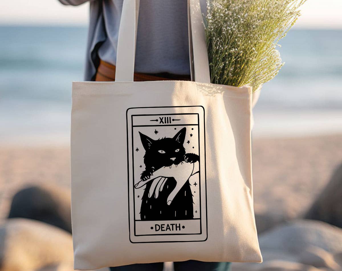 Tarot Death Black Cat Cute Funny Witchy Tote Bag