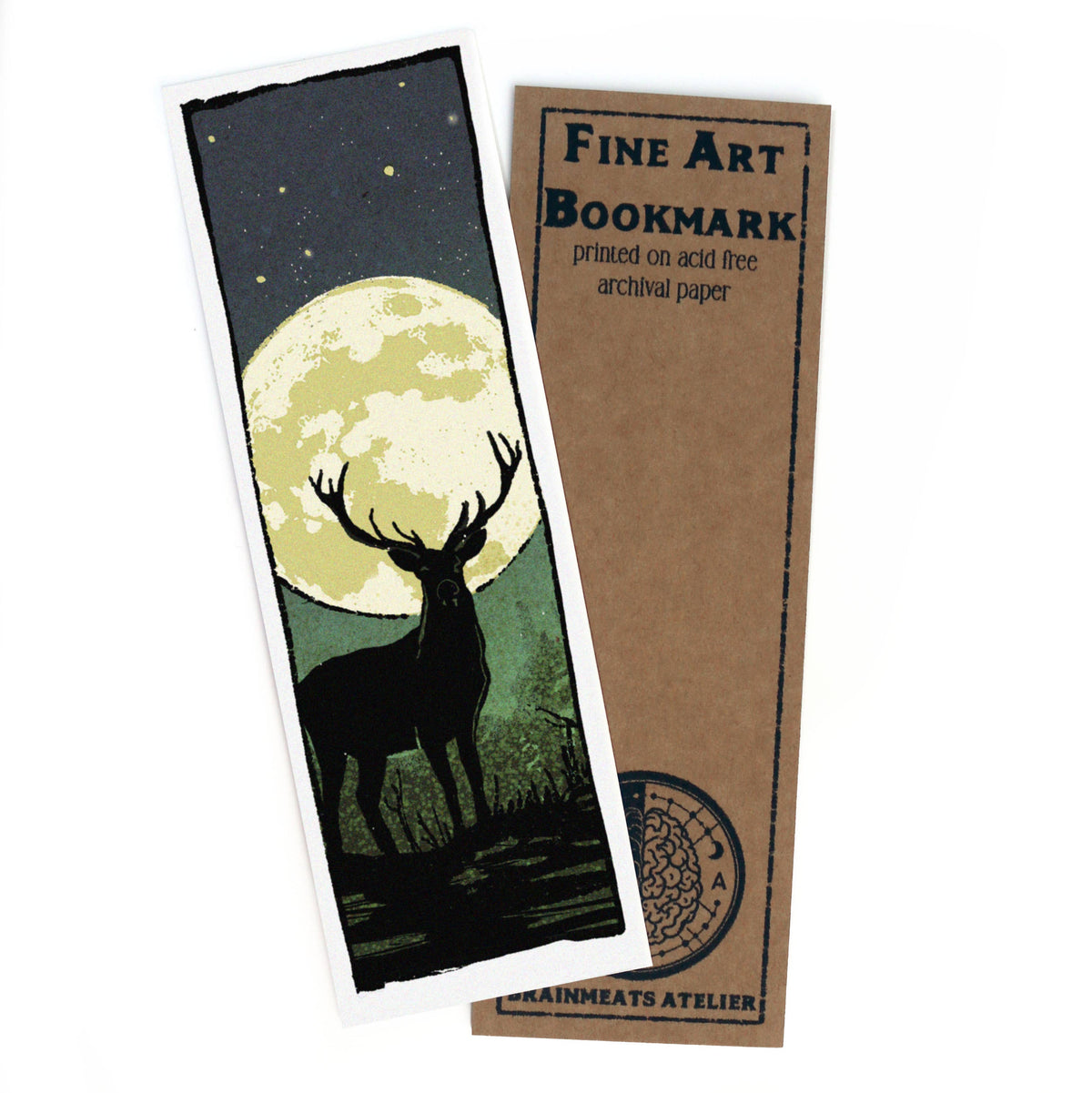 Stag in Moonlight Bookmark – Enchanted Forest Illustration