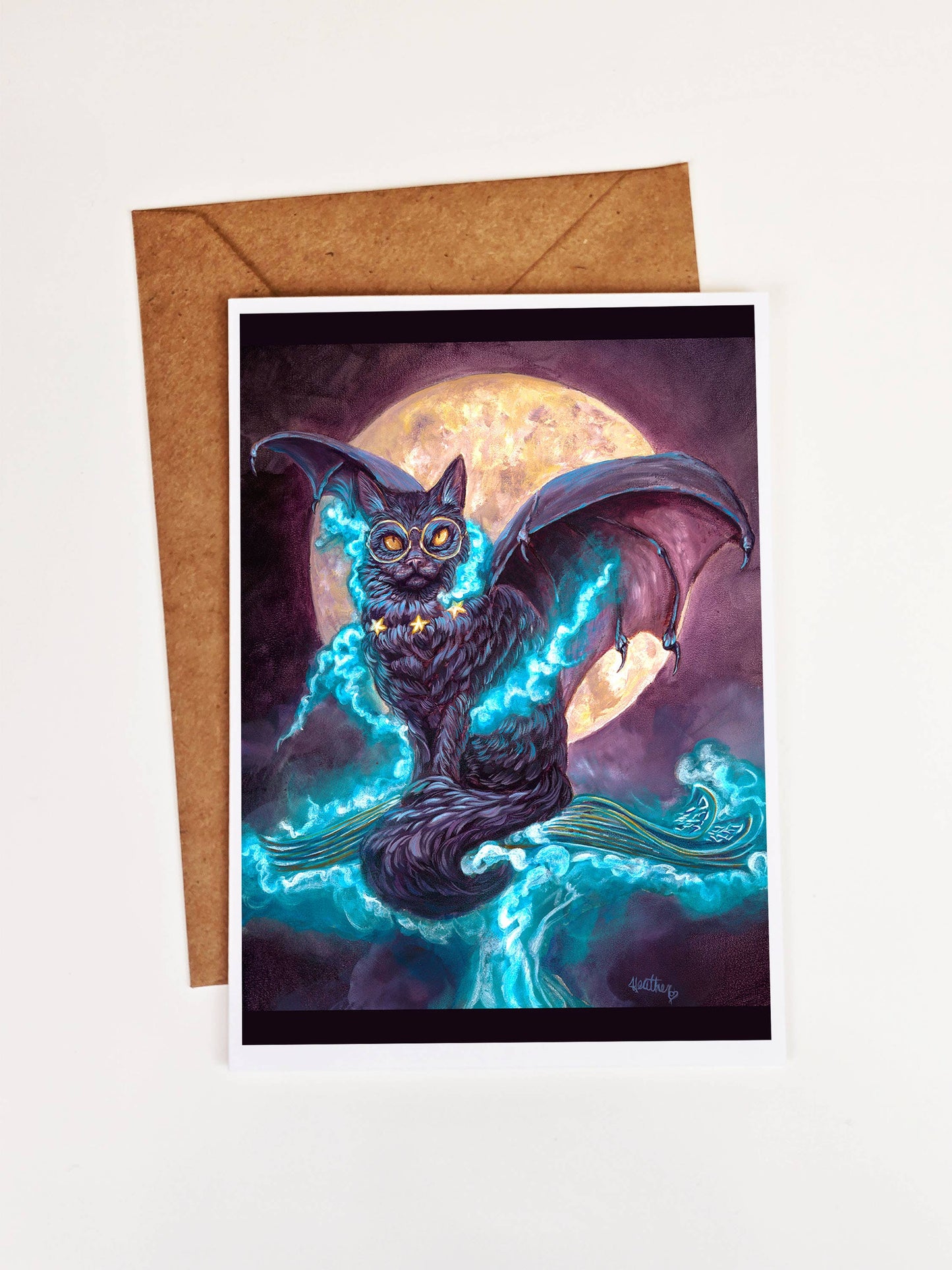 Halloween Greeting Card. Black Cat Witch Spellbook