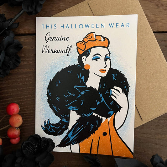 This Halloween Wear Genuine Werewolf greeting card
