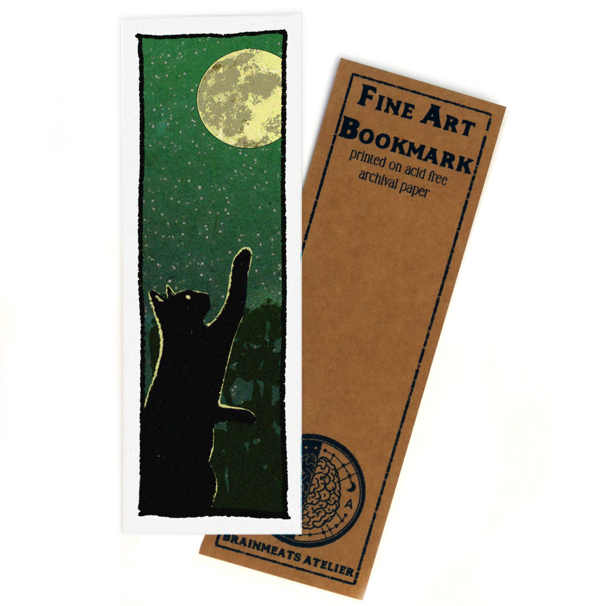 Catch the Moon – Curious Black Cat & Full Moon 2x6 Bookmark