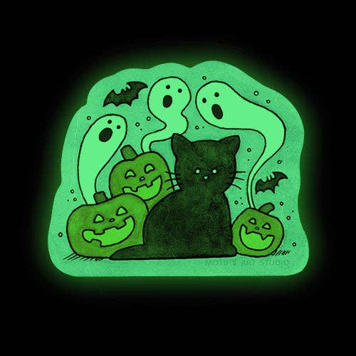 Spooky Black Cat Sticker (Glow-in-the-dark)