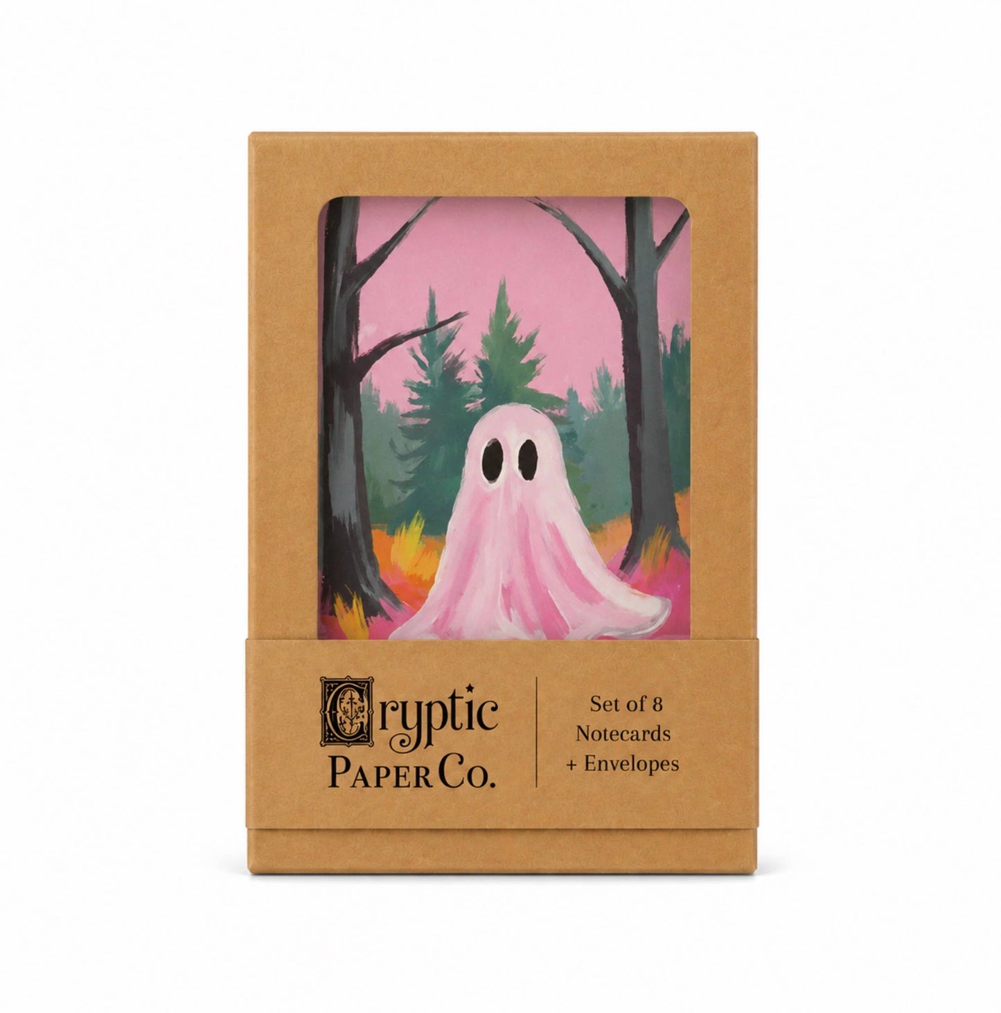 Boxed Set Of 8 Pink Forest Ghost Halloween Notecards