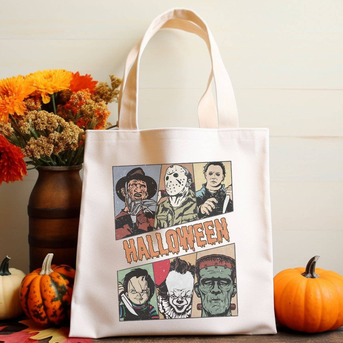 Halloween Horror Movies Distressed Collage Canvas Tote Bag