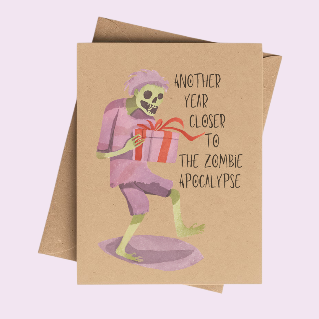 Funny Zombie Birthday Card On Brown Kraft Paper