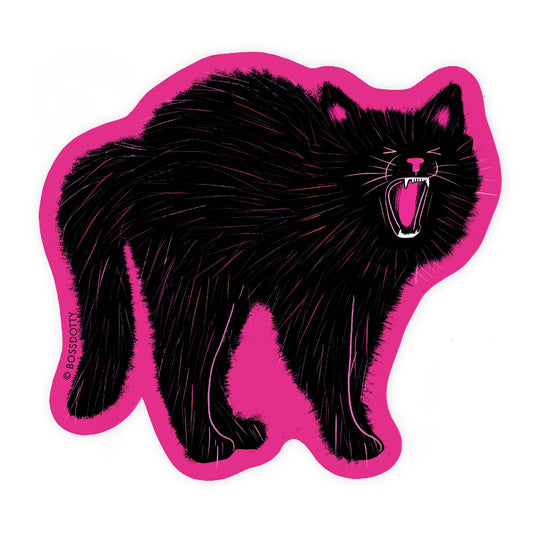 Angry Hiss Black Cat Halloween Cat Sticker