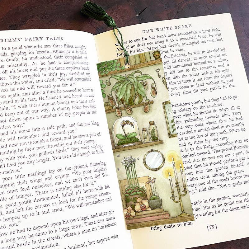 Plants and Oddities Bookmark with Olive Green Tassel