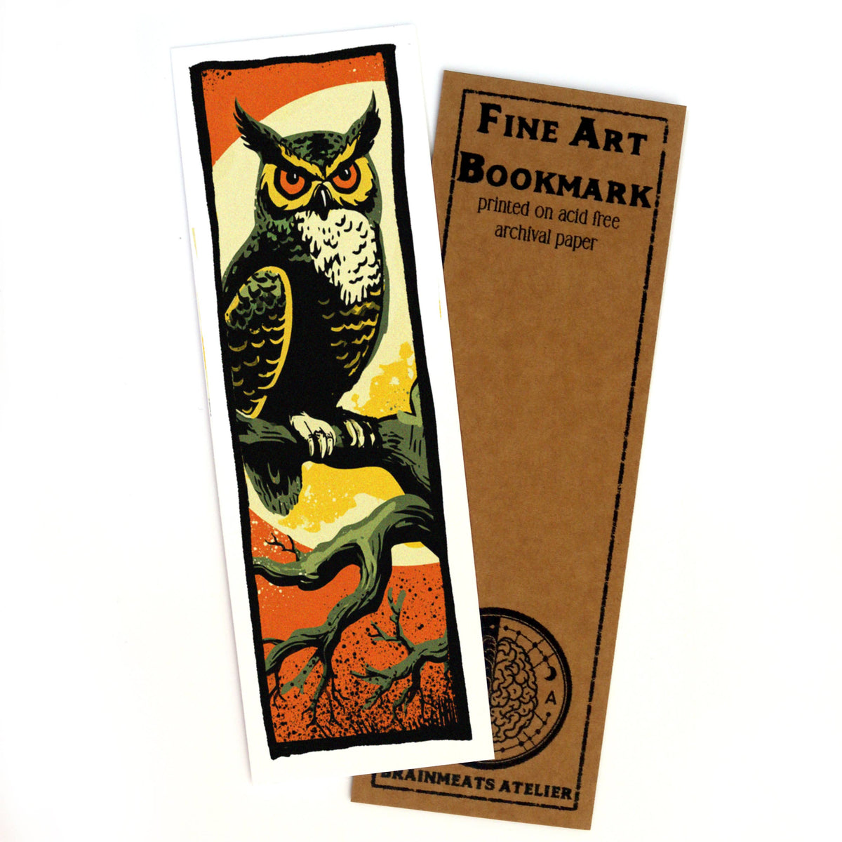 Owl in Moonlight Branch – Witchy Halloween Horned Owl Bookmark