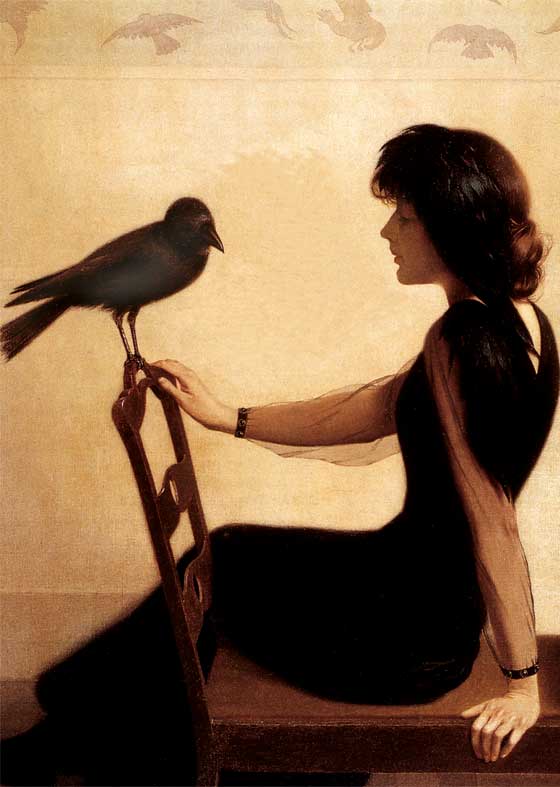 Woman In Black With Raven - Women Card