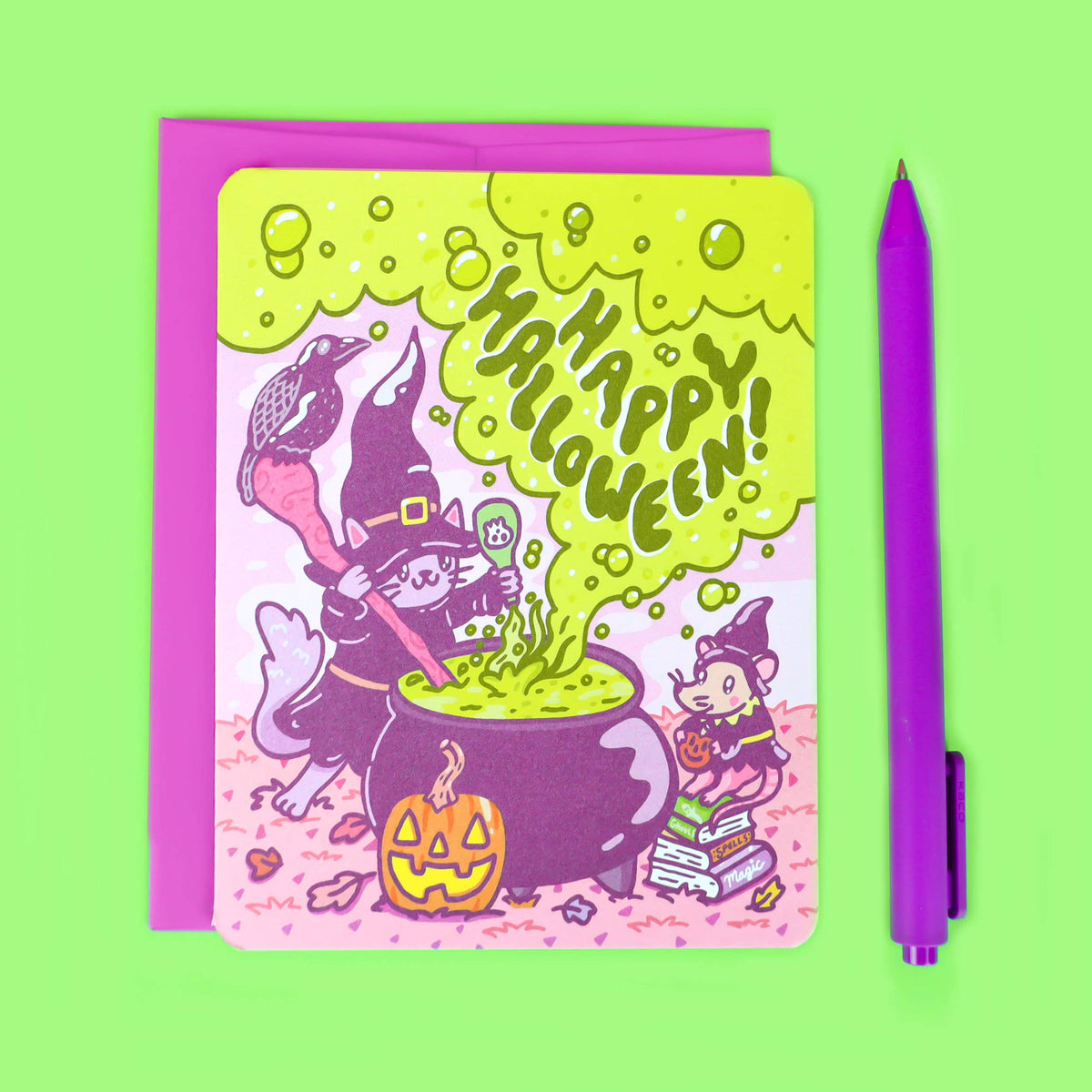 Happy Halloween Witchy Cauldron Bubbles Greeting Card