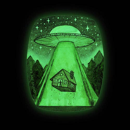 UFO Abducting a Cabin Sticker (Glow-in-the-dark)