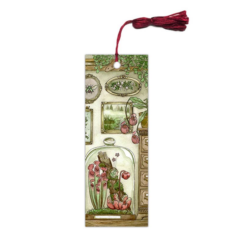 Carnivorous Plant Terrarium Bookmark with Red Tassel