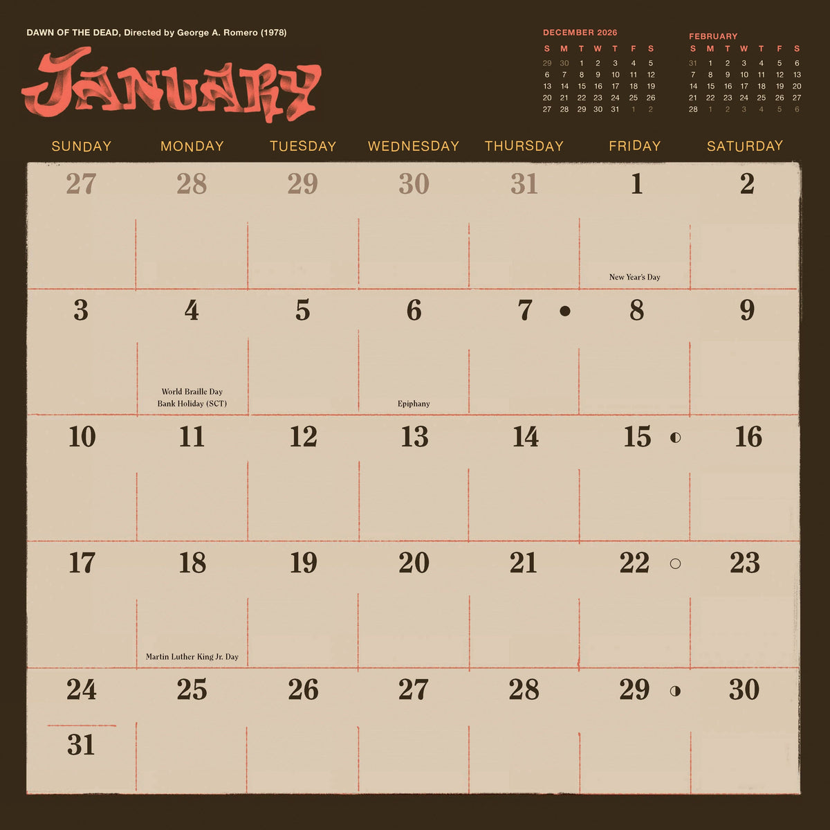 Classic Horror Movies 2027 Wall Calendar