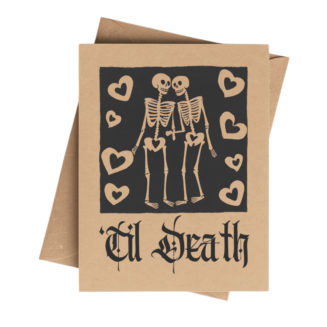 ‘Til Death Goth Black Love Card on Kraft Paper