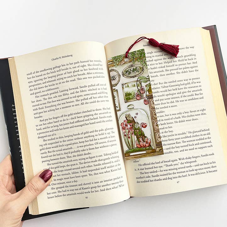 Carnivorous Plant Terrarium Bookmark with Red Tassel