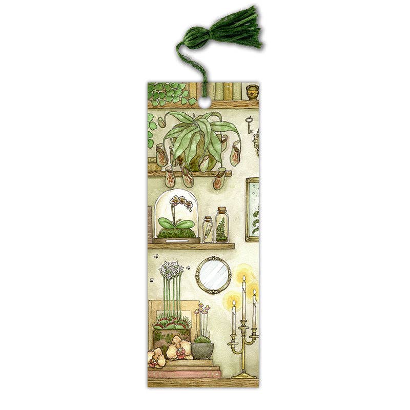Plants and Oddities Bookmark with Olive Green Tassel