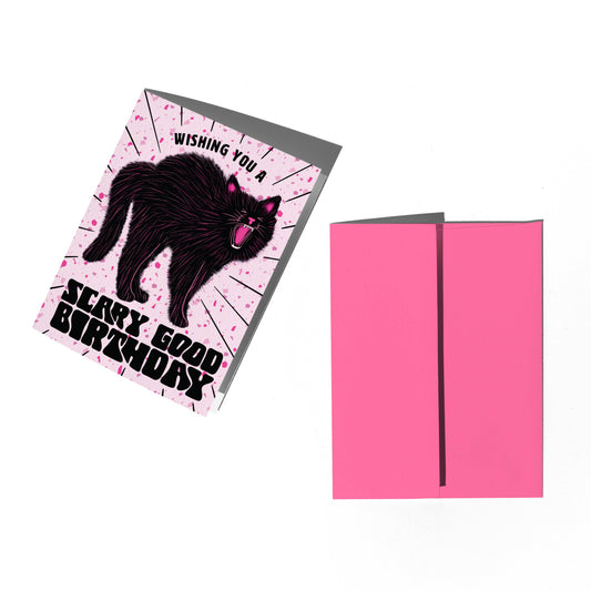 Wishing You a Scary Good Birthday Hiss Black Cat Card
