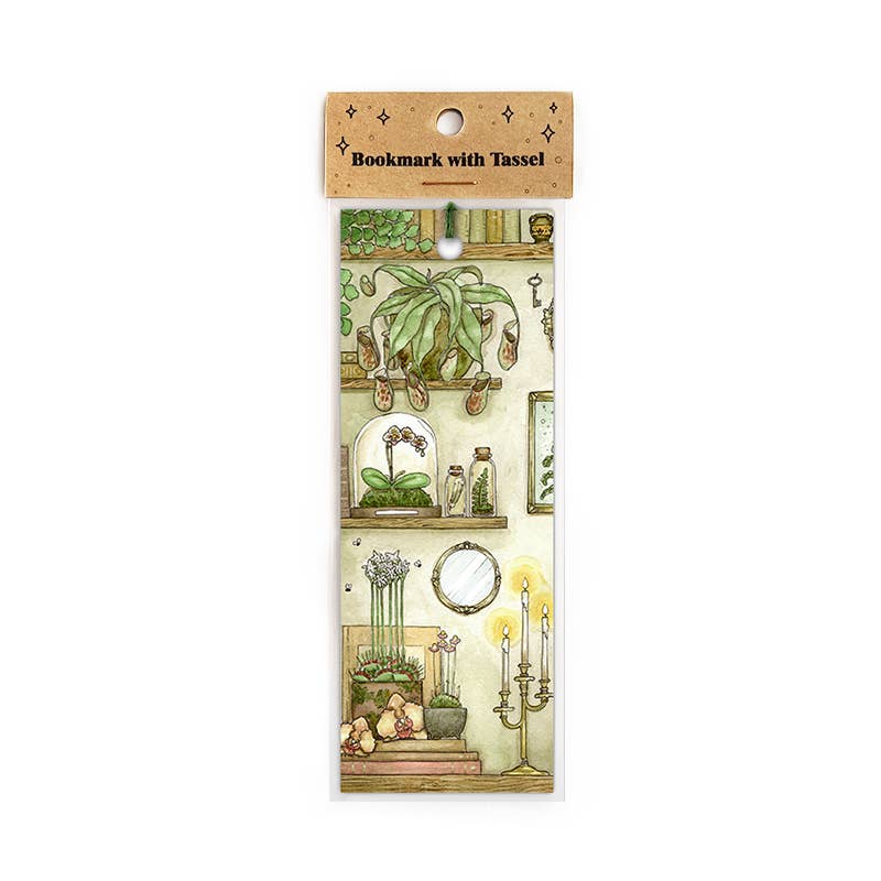 Plants and Oddities Bookmark with Olive Green Tassel