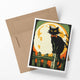 On the Fence – Retro Halloween Black Cat Notecard