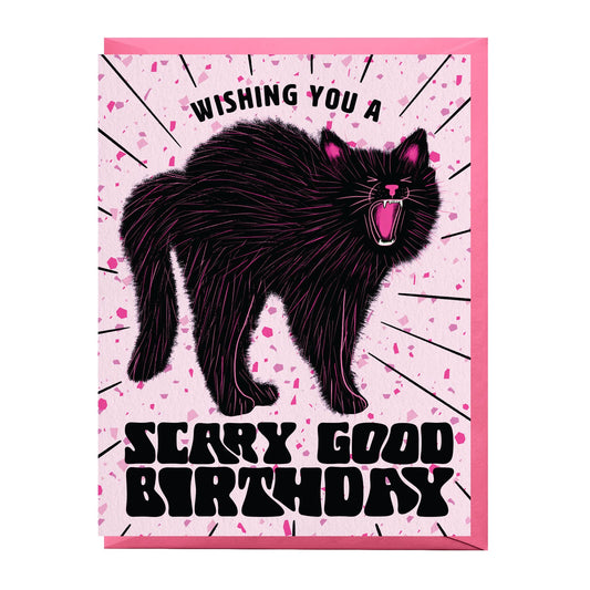 Wishing You a Scary Good Birthday Hiss Black Cat Card