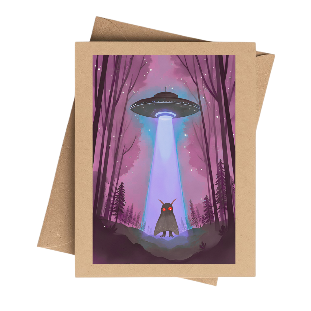 Purple Mothman Forest Space Ship Brown Kraft Notecard