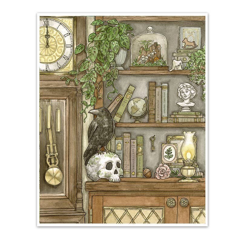 "Library of Oddities" Art Print with Grandfather Clock