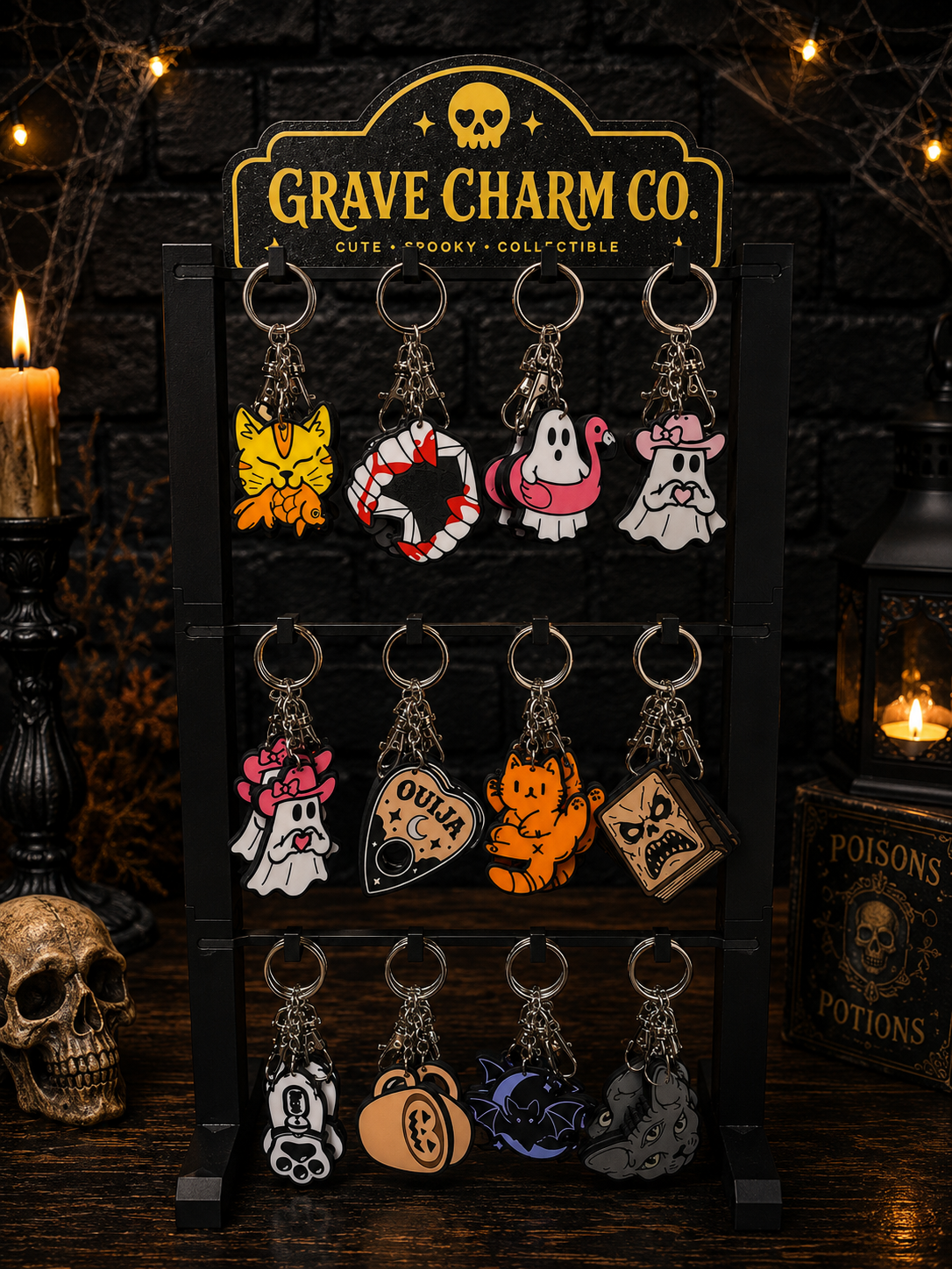 40 Keychains + FREE 2-Tier Countertop Display Rack