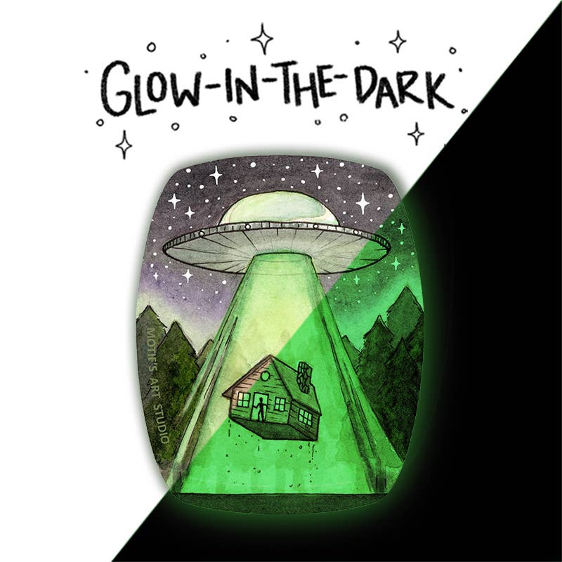 UFO Abducting a Cabin Sticker (Glow-in-the-dark)