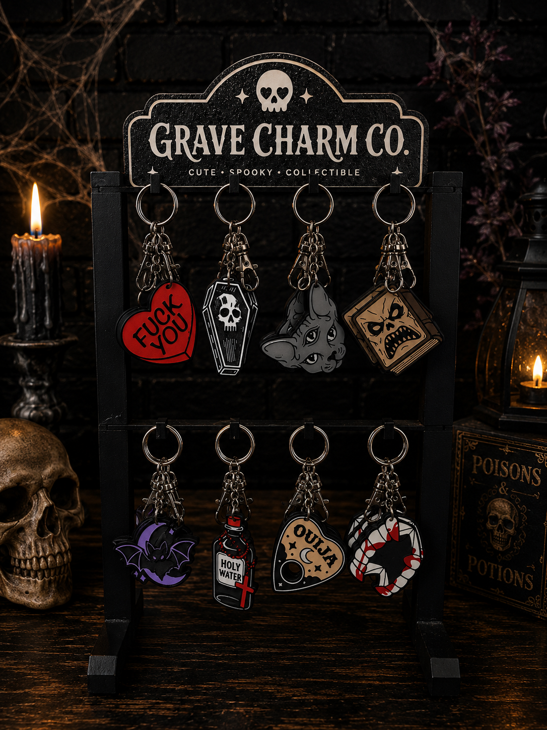 40 Keychains + FREE 2-Tier Countertop Display Rack