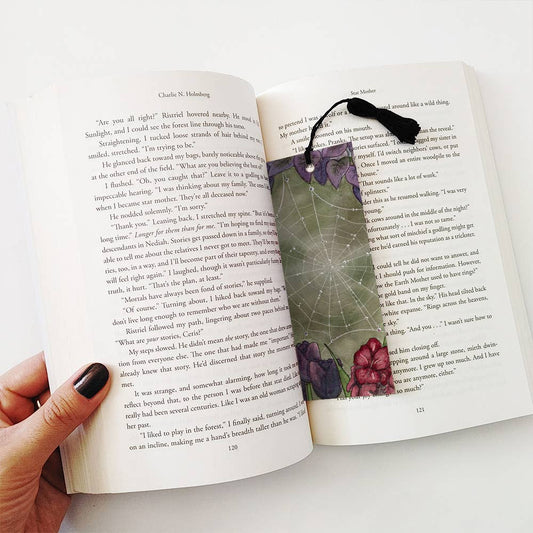 Spiderweb Droplets Bookmark with Black Tassel