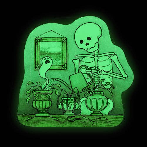 Skeleton Watering Dead Plants Sticker (Glow-in-the-dark)