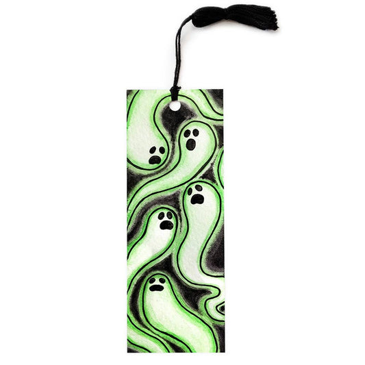 Green Ghost Bookmark with Black Tassel, "Glowing Ghosts"