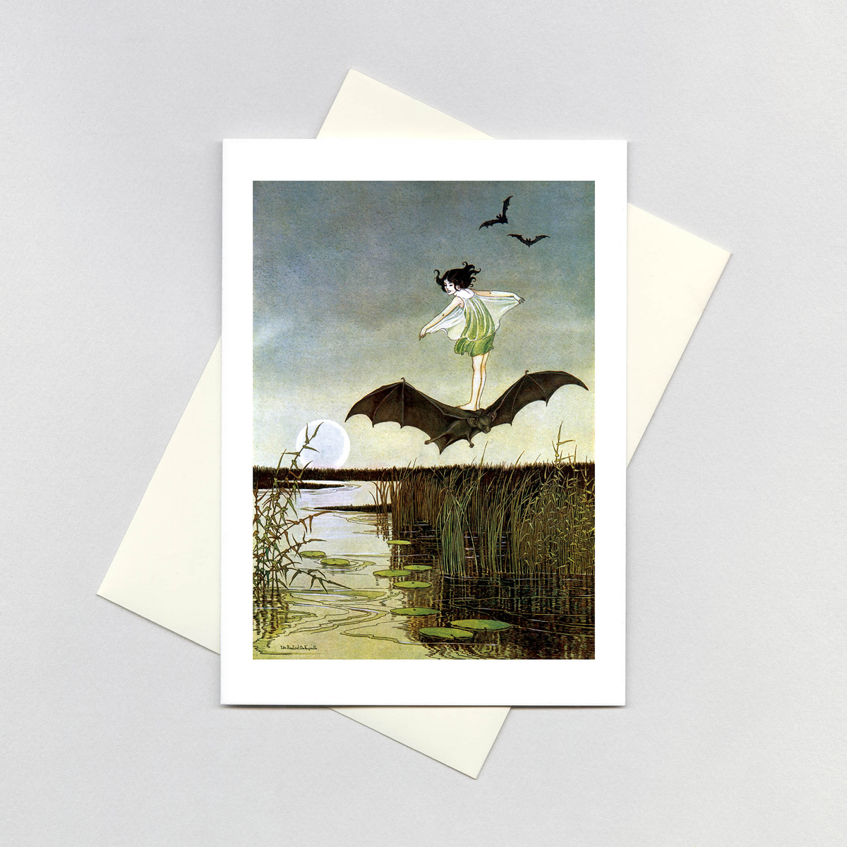 Little Witch Riding Bat - Witches Card